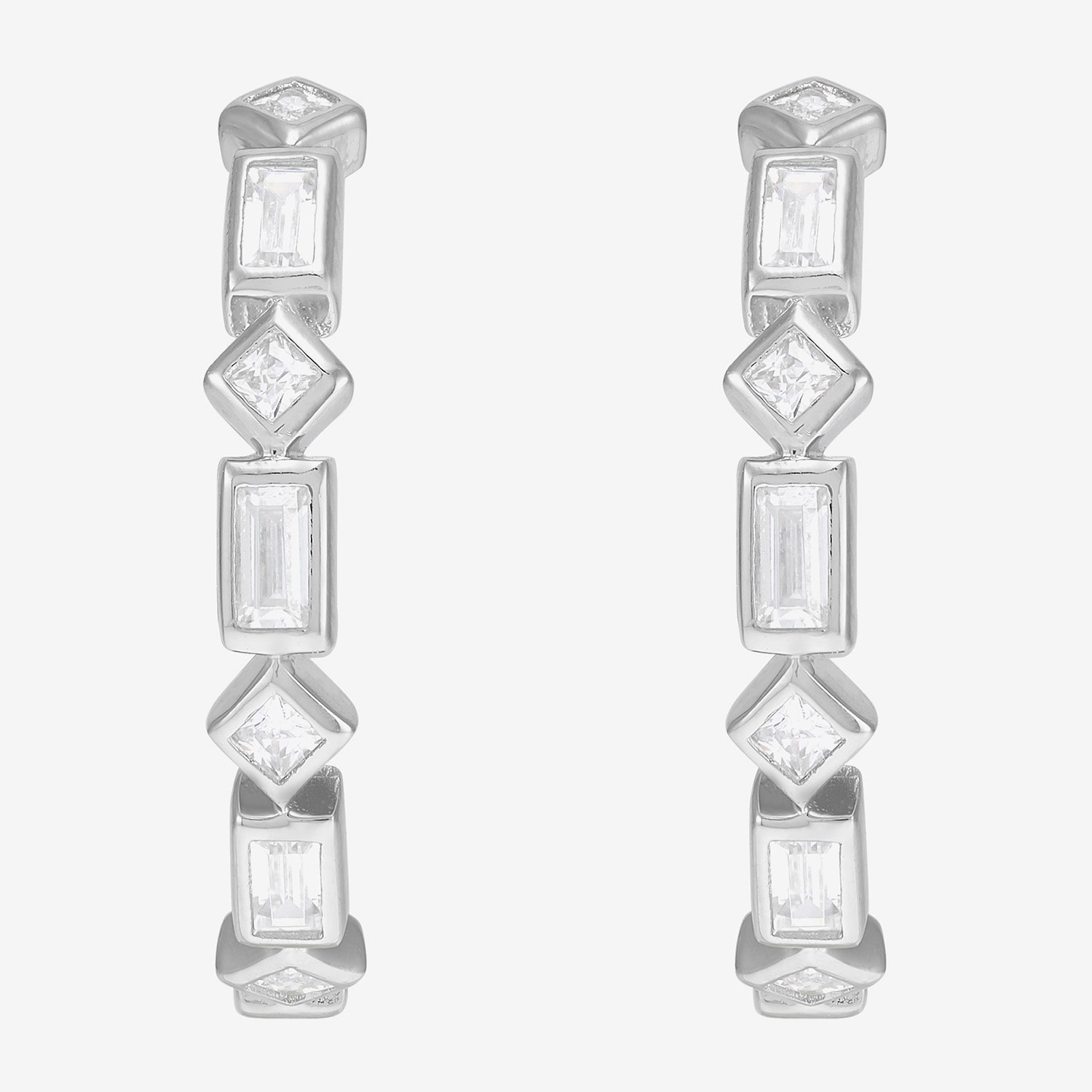Diamonart Womens Lab Created White Cubic Zirconia Sterling Silver 19.8mm Hoop Earrings