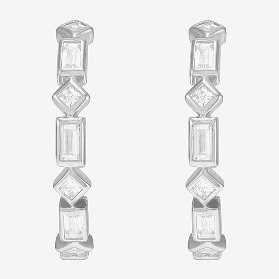 Diamonart Womens Lab Created White Cubic Zirconia Sterling Silver 19.8mm Hoop Earrings