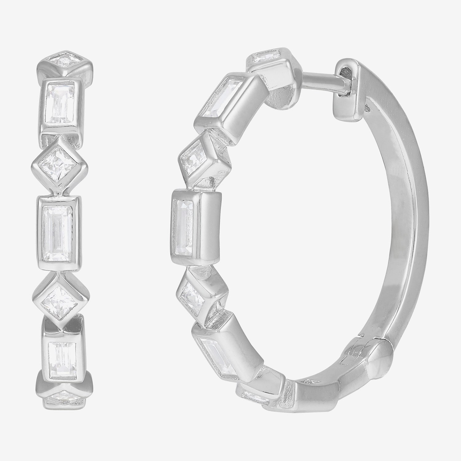 Diamonart Womens Lab Created White Cubic Zirconia Sterling Silver 19.8mm Hoop Earrings
