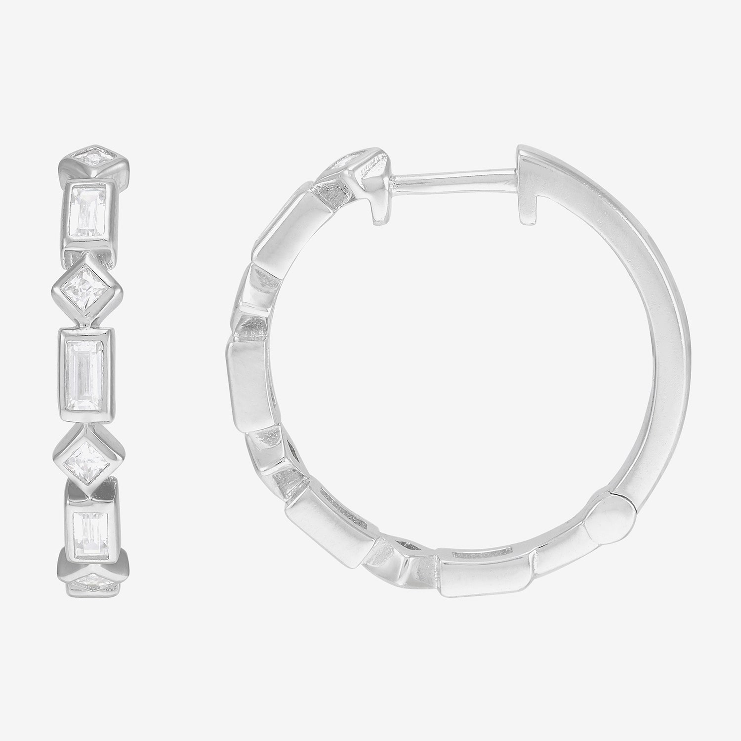 Diamonart Womens Lab Created White Cubic Zirconia Sterling Silver 19.8mm Hoop Earrings