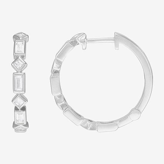 Diamonart Womens Lab Created White Cubic Zirconia Sterling Silver 19.8mm Hoop Earrings