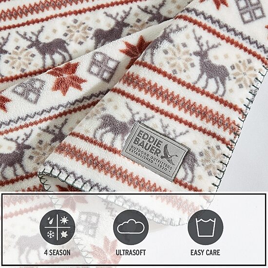 Eddie Bauer Deer Snowflake Washable Throw