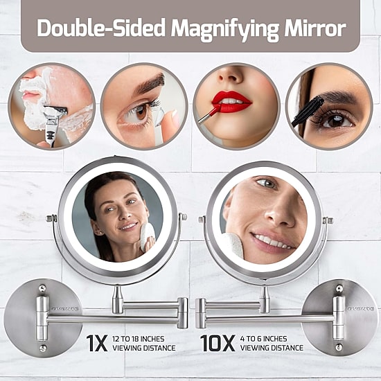 Ovente Wall Mounted 10X Magnification Makeup Mirror