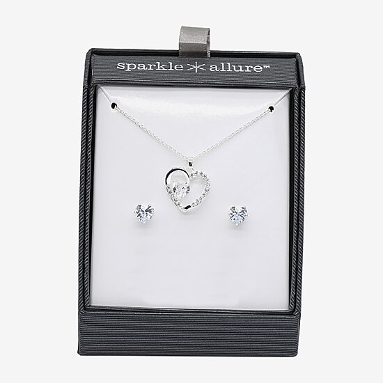 Sparkle Allure Womens Cubic Zirconia Pure Silver Over Brass Heart 2-pc. Jewelry Set