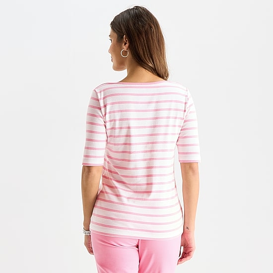 St. John's Bay Womens Tall Boat Neck Elbow Sleeve T-Shirt