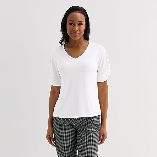 Liz Claiborne Womens V Neck Short Sleeve Blouse, Xx-large, White