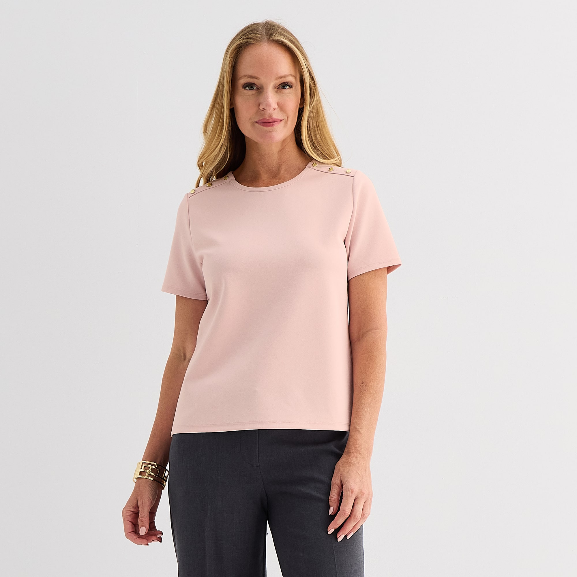 Liz Claiborne Womens Crew Neck Short Sleeve Blouse