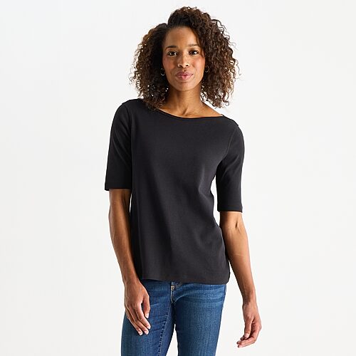 St. John's Bay Womens Easy-on + Easy-off Boat Neck Short Sleeve Adaptive T-Shirt, X-large, Black