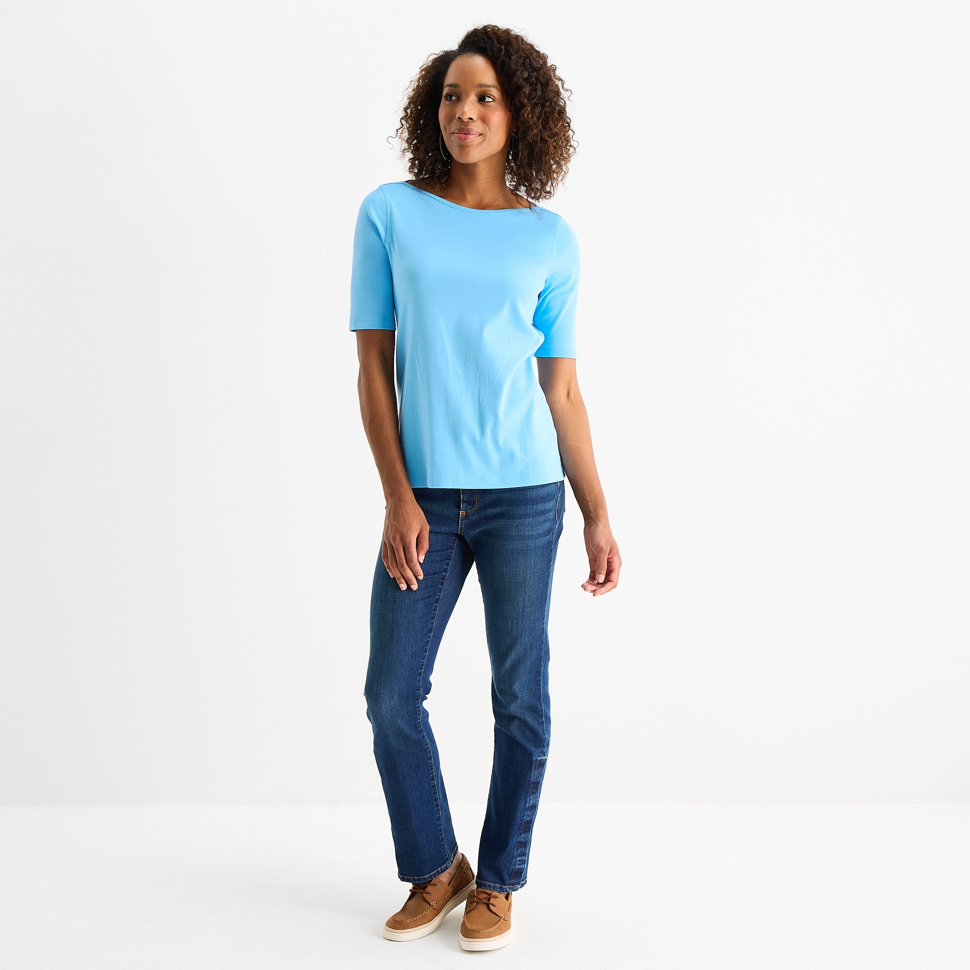 St. John's Bay Womens Easy-on + Easy-off Boat Neck Short Sleeve Adaptive T-Shirt