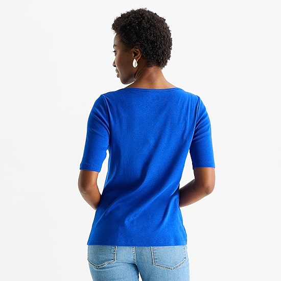 St. John's Bay Womens Boat Neck Elbow Sleeve T-Shirt