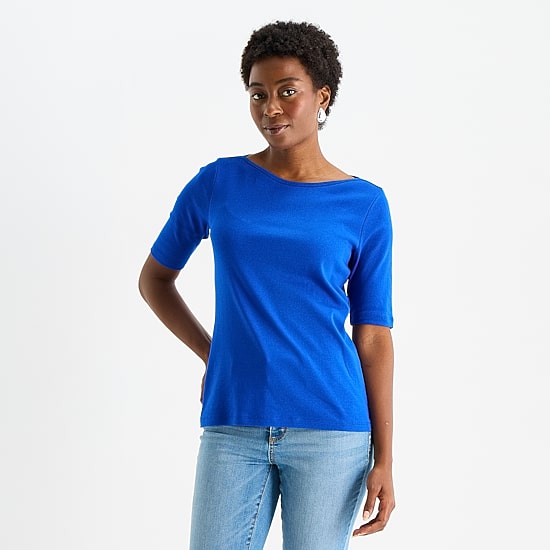 St. John's Bay Womens Boat Neck Elbow Sleeve T-Shirt