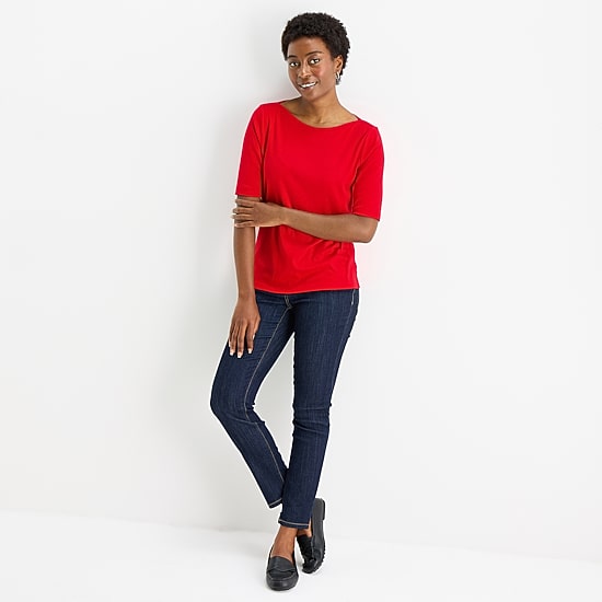 St. John's Bay Womens Boat Neck Elbow Sleeve T-Shirt