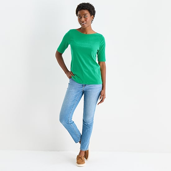 St. John's Bay Womens Boat Neck Elbow Sleeve T-Shirt