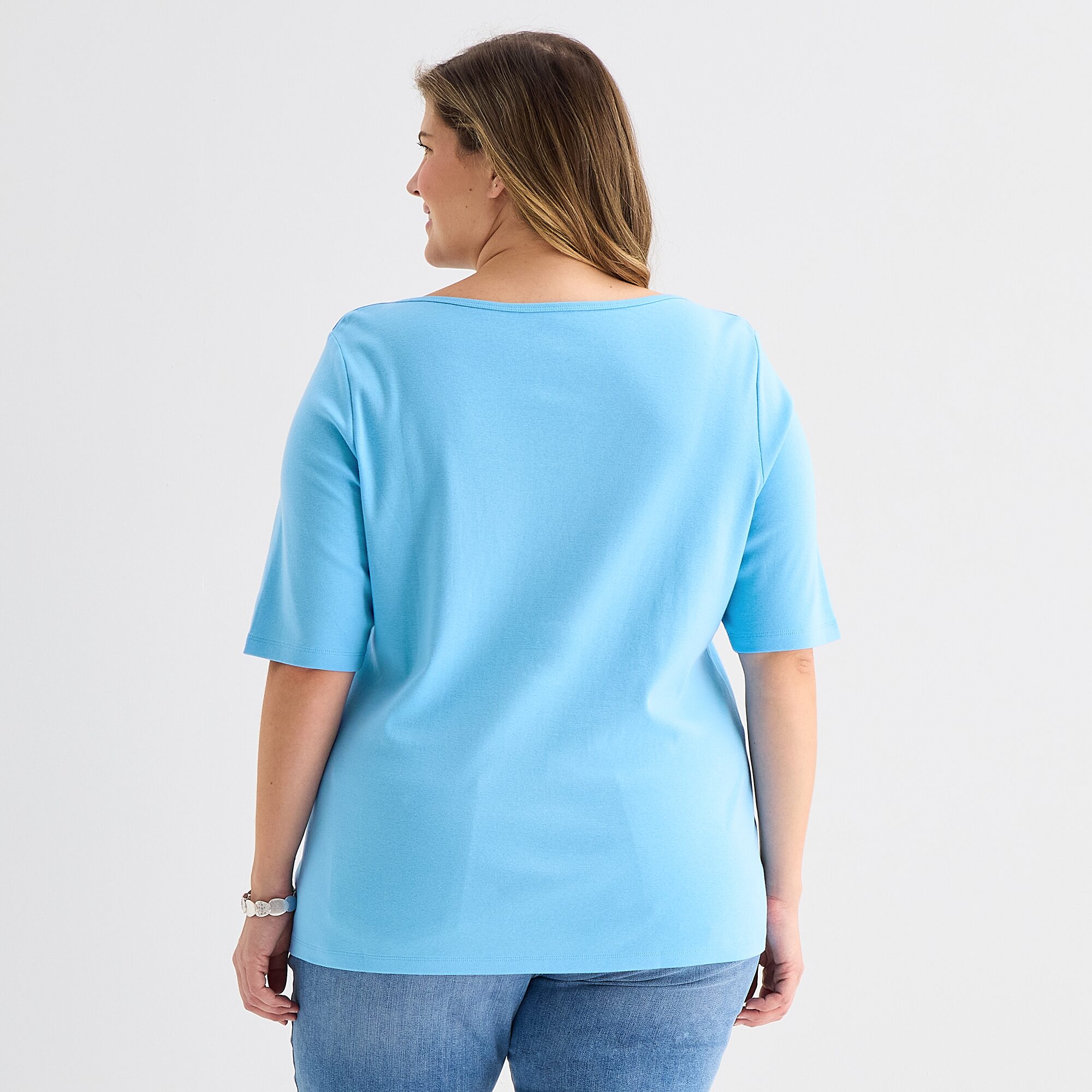 St. John's Bay Womens Plus Boat Neck Elbow Sleeve T-Shirt