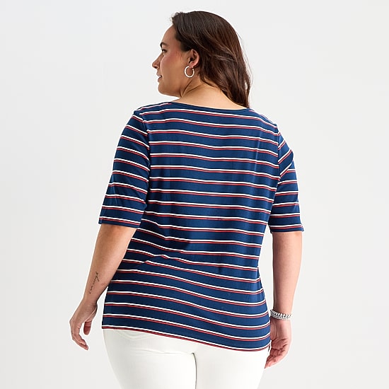 St. John's Bay Womens Plus Boat Neck Elbow Sleeve T-Shirt