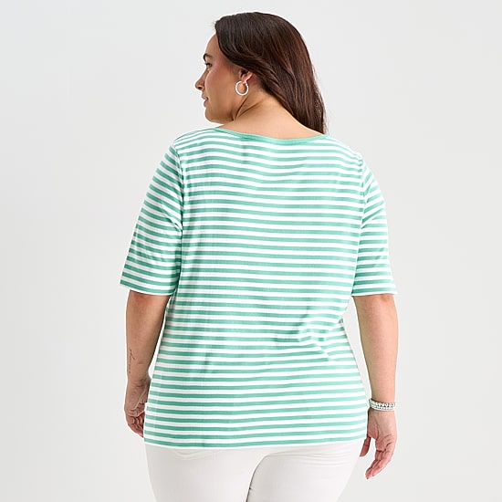 St. John's Bay Womens Plus Boat Neck Elbow Sleeve T-Shirt