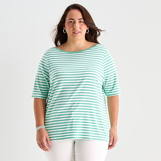 St. John's Bay Womens Plus Boat Neck Elbow Sleeve T-Shirt