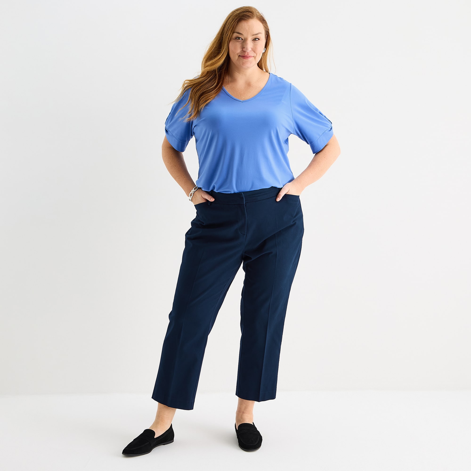 Liz Claiborne Emma Womens Plus Slim Mid Rise Flat Front Pant