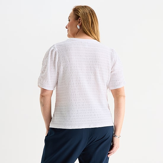 Liz Claiborne Womens Plus Crew Neck Short Sleeve Blouse