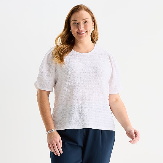 Liz Claiborne Womens Plus Crew Neck Short Sleeve Blouse