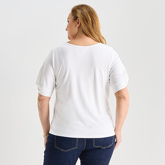 Liz Claiborne Womens Plus V Neck Short Sleeve Blouse