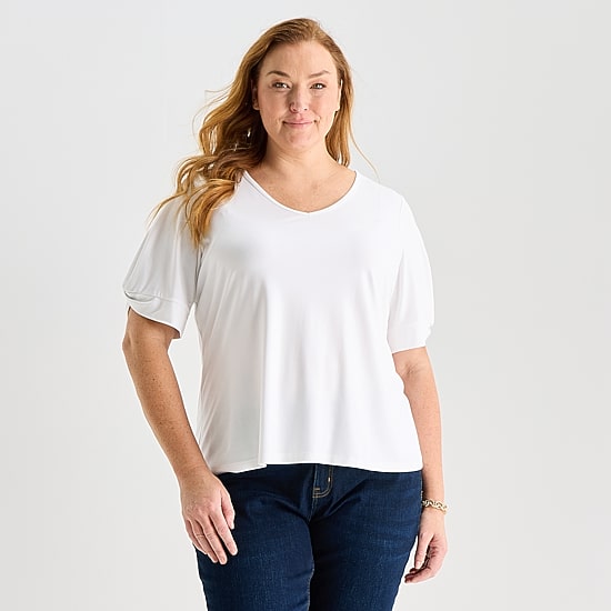 Liz Claiborne Womens Plus V Neck Short Sleeve Blouse