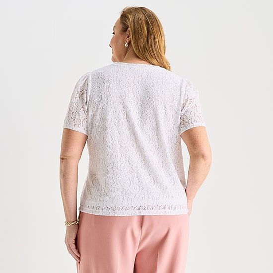 Liz Claiborne Womens Plus Round Neck Short Sleeve Blouse