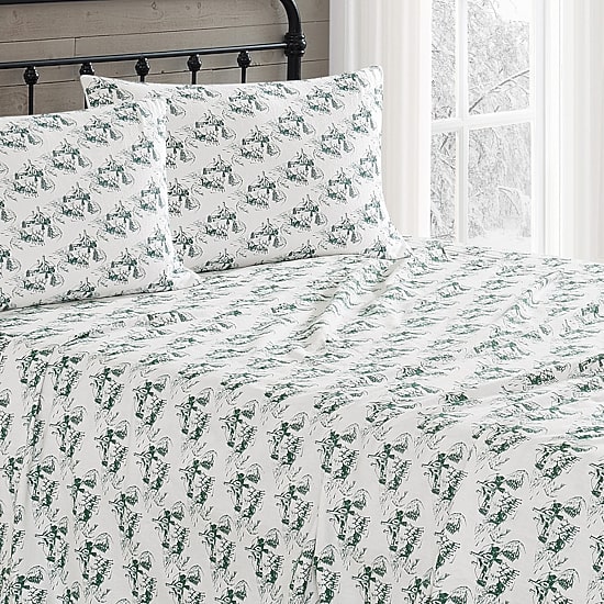 Truly Soft Festive Cottage Toile Flannel Sheet Set