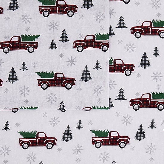 Truly Soft Holiday Truck Flannel Sheet Set