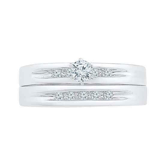 Womens 1/4 CT. T.W. Natural White Diamond Sterling Silver Round Side Stone Bridal Set
