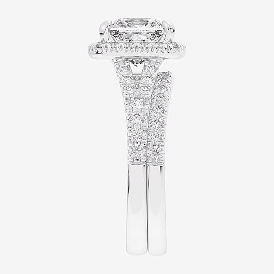 (G-H / Si1-Si2) Womens 1 5/8 CT. T.W. Lab Grown White Diamond 14K Gold Side Stone Halo Bridal Set
