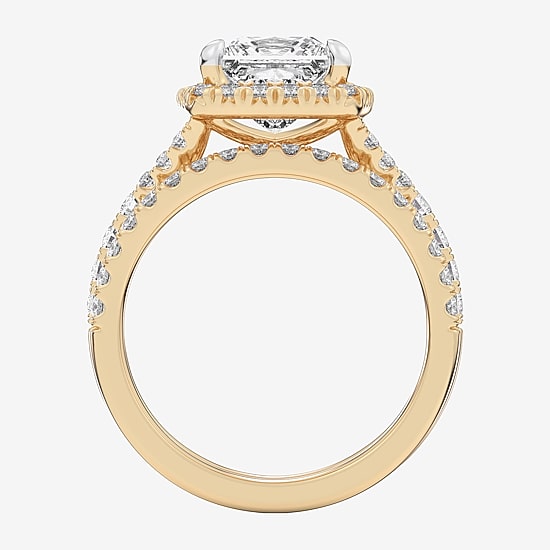 (G-H / Si1-Si2) Womens 3 CT. T.W. Lab Grown White Diamond 14K Gold Side Stone Halo Bridal Set