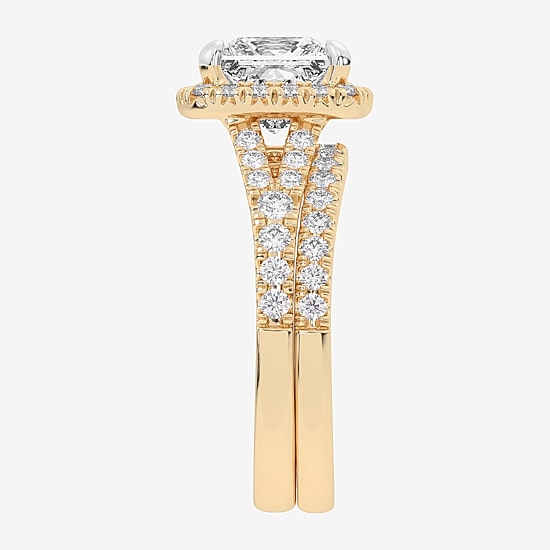 (G-H / Si1-Si2) Womens 3 CT. T.W. Lab Grown White Diamond 14K Gold Side Stone Halo Bridal Set