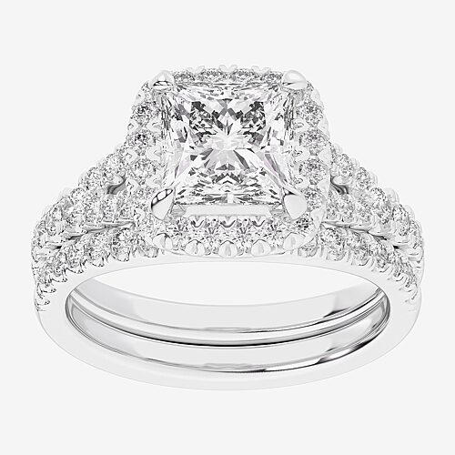 (G-H / Si1-Si2) Womens 3 CT. T.W. Lab Grown White Diamond 14K Gold Side Stone Halo Bridal Set, 8, White