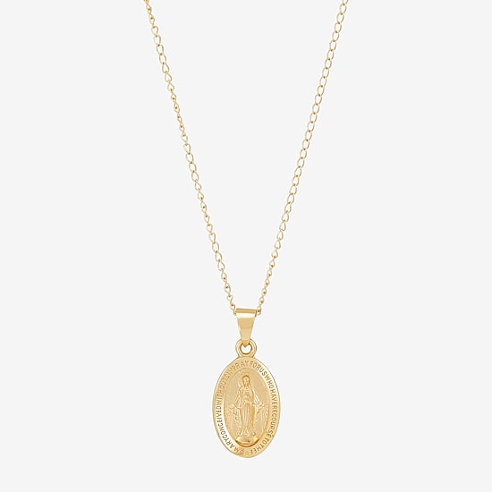 Miraculous Medal Girls 14K Gold Oval 13 Inch Pendant Necklace