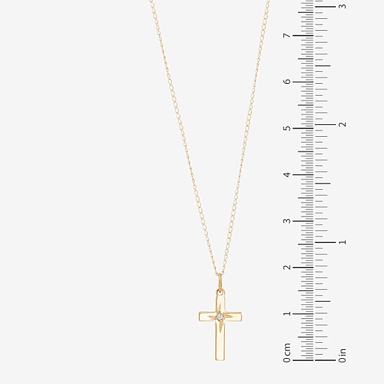 Girls White Diamond 14K Gold Cross 13 Inch Pendant Necklace