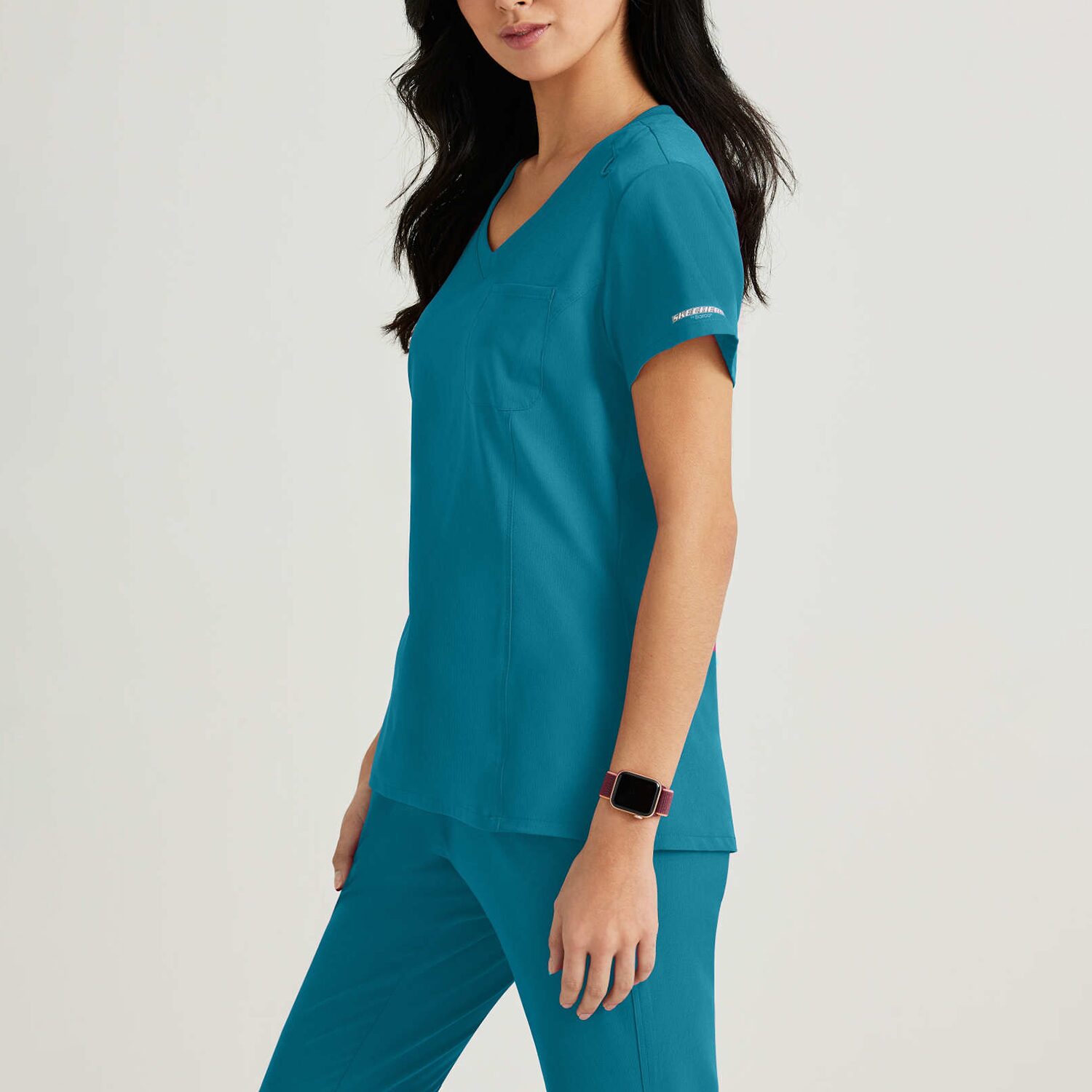Skechers Skt147 Dignity 1-Pocket Tuck-In Womens Plus Tall V Neck Short Sleeve Stretch Fabric Moisture Wicking Scrub Top