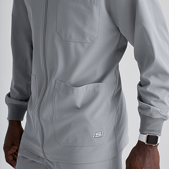 Skechers Sk0408 Structure 3-Pocket Crewneck Warm-Up Mens Tag Free Stretch Fabric Moisture Wicking Scrub Jackets