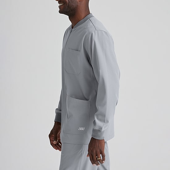 Skechers Sk0408 Structure 3-Pocket Crewneck Warm-Up Mens Tag Free Stretch Fabric Moisture Wicking Scrub Jackets