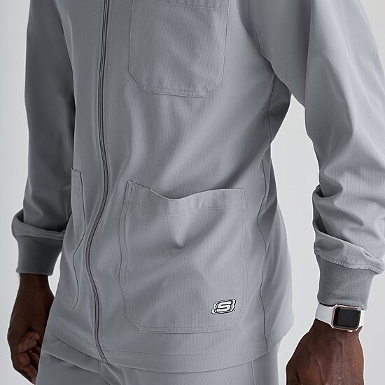 Skechers Sk0408 Structure 3-Pocket Crewneck Warm-Up Mens Big and Tall Tag Free Stretch Fabric Moisture Wicking Scrub Jackets