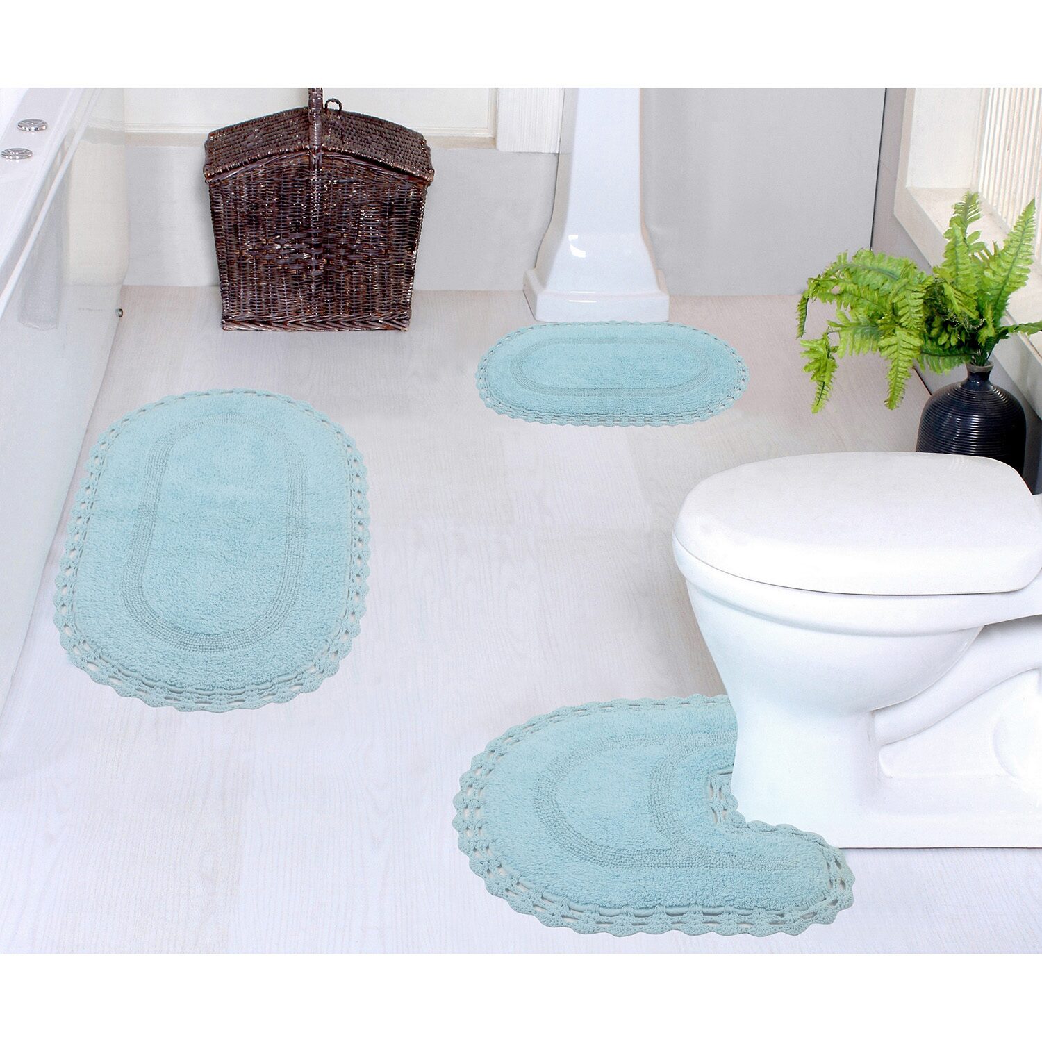 Home Weavers Inc Hampton Crochet 3-pc. REVERSIBLE Bath Rug Set