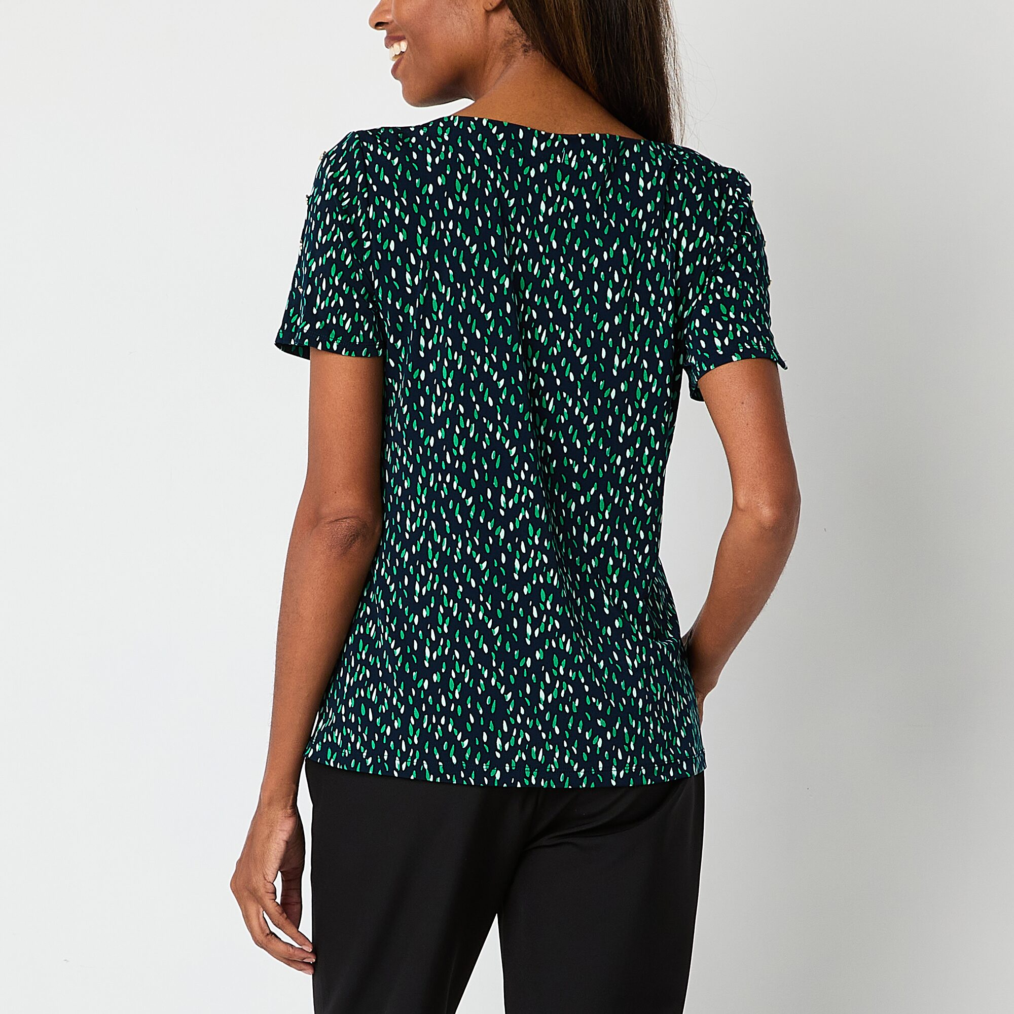 Liz Claiborne Womens Round Neck Short Sleeve Blouse