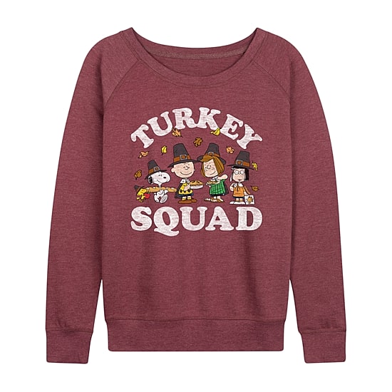 Peanuts Turkey Squad Womens Crew Neck Long Sleeve Regular Fit Peanuts Graphic T-Shirt