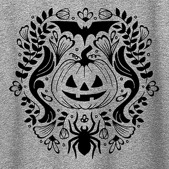 Floral Pumpkin Halloween Womens Crew Neck Short Sleeve Regular Fit Graphic T-Shirt