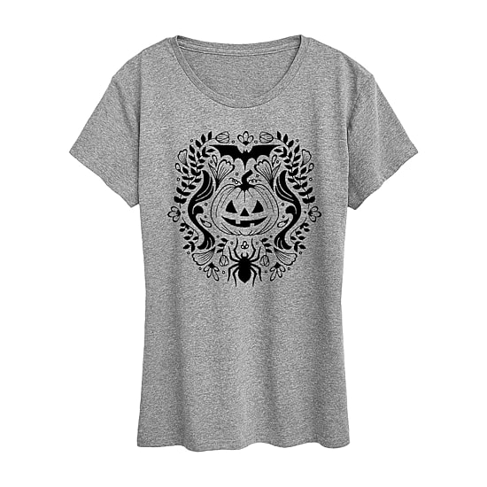 Floral Pumpkin Halloween Womens Crew Neck Short Sleeve Regular Fit Graphic T-Shirt