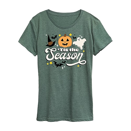 Tis The Season Fall Womens Crew Neck Short Sleeve Regular Fit Graphic T-Shirt, Small, Green