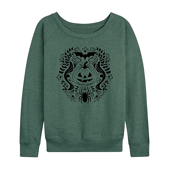 Floral Pumpkin Halloween Womens Round Neck Long Sleeve Regular Fit Graphic T-Shirt