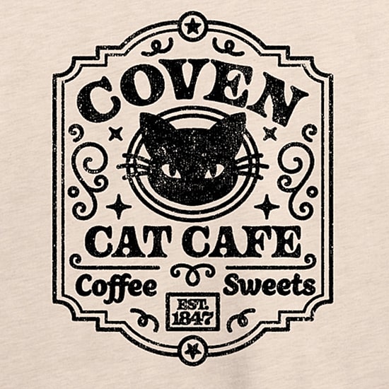 Coven Cat Cafe Womens Round Neck Long Sleeve Regular Fit Graphic T-Shirt