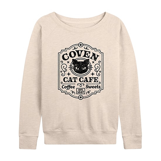 Coven Cat Cafe Womens Round Neck Long Sleeve Regular Fit Graphic T-Shirt