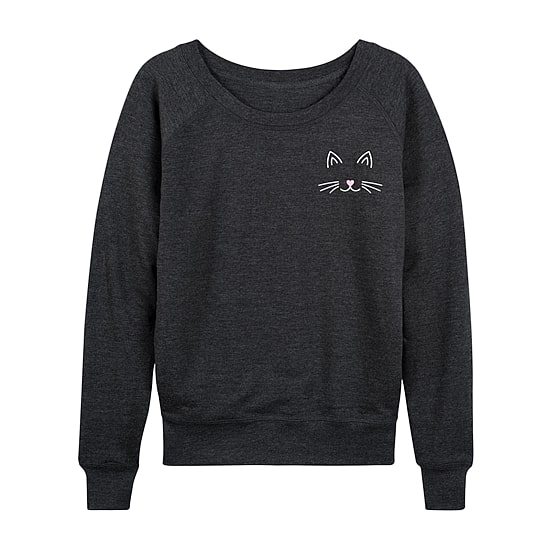 Cat Face Womens Round Neck Long Sleeve Regular Fit Graphic T-Shirt